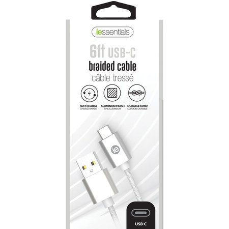 Iessentials Charge and Sync Braided 6 ft. USB-C to USB-A Cable (White) IEN-BC6C-WT